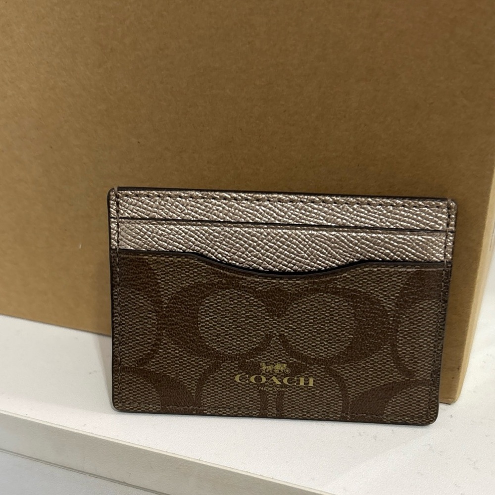 Coach Signature Brown and Tan Card Holder